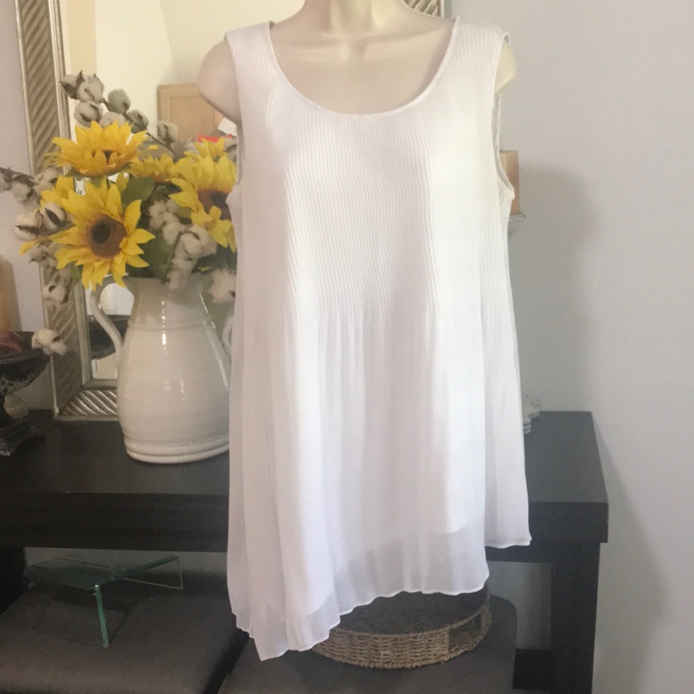 Sunny Leigh White Asymmetrical Pleated Tank Top